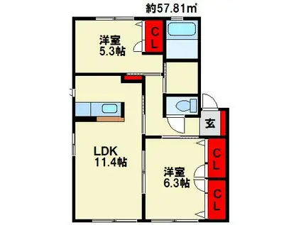 メゾンド・サンパティークB棟(2LDK/1階)の間取り写真