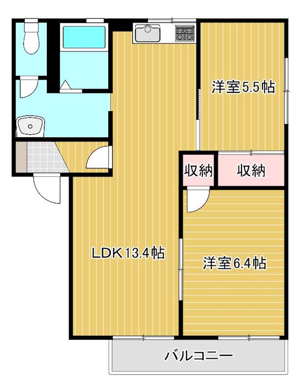 レーベンハイツF(2LDK/2階)の間取り写真