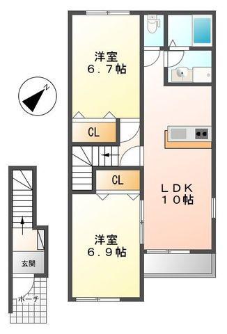グランスターチス(2LDK/2階)の間取り写真