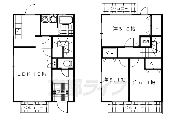 ファミール大林(3LDK/1階)の間取り写真