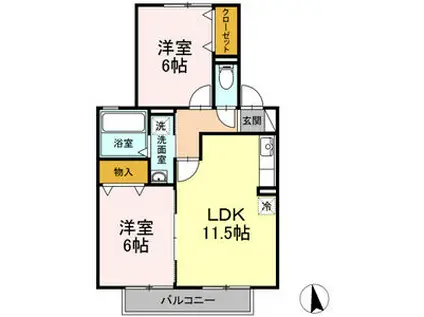 ネオステージB棟(2LDK/2階)の間取り写真