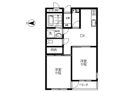 ブリトニーコート池上(2DK/4階)の間取り写真