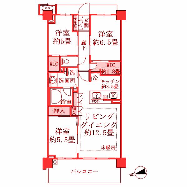 BRILLIA CITY 横浜磯子 A棟 ブリリアシティ横浜磯子(3LDK/6階)の間取り写真
