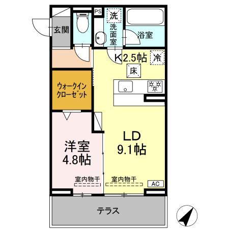 セレーナ東静岡(1LDK/1階)の間取り写真
