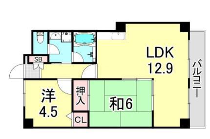エレガンテ本山(2LDK/3階)の間取り写真