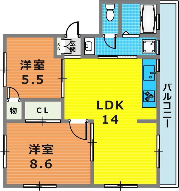 グリーンヒル山本通(2LDK/2階)の間取り写真