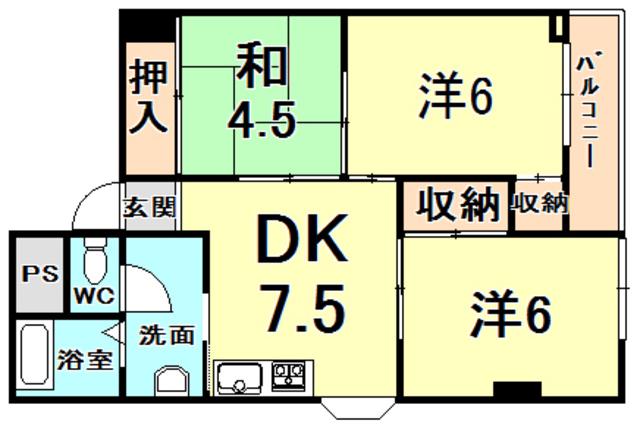 西宮ルモン(3DK/3階)の間取り写真