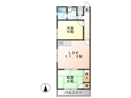 オータム桃山B(2LDK/2階)の間取り写真