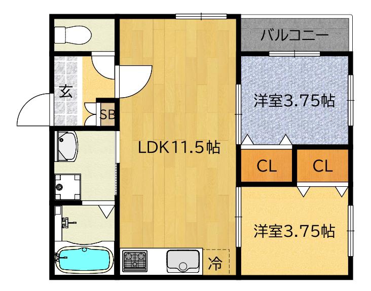 GIRAFFE HIRANO KIRE (2LDK/1階)の間取り写真