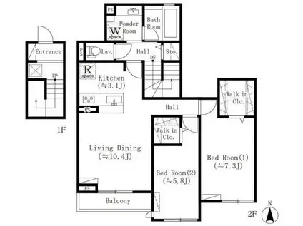 PARKBEAR四谷三丁目(2LDK/2階)の間取り写真