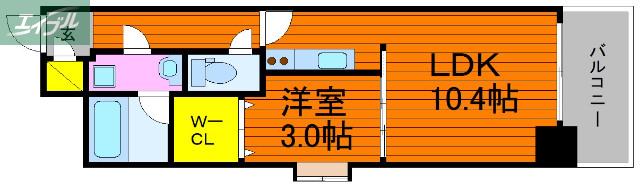 カーサとぎや町(1LDK/2階)の間取り写真