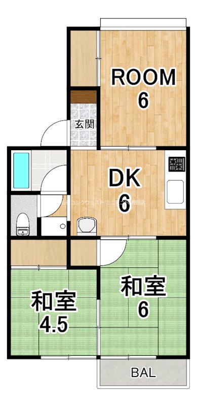 ハイツ北村(3DK/1階)の間取り写真