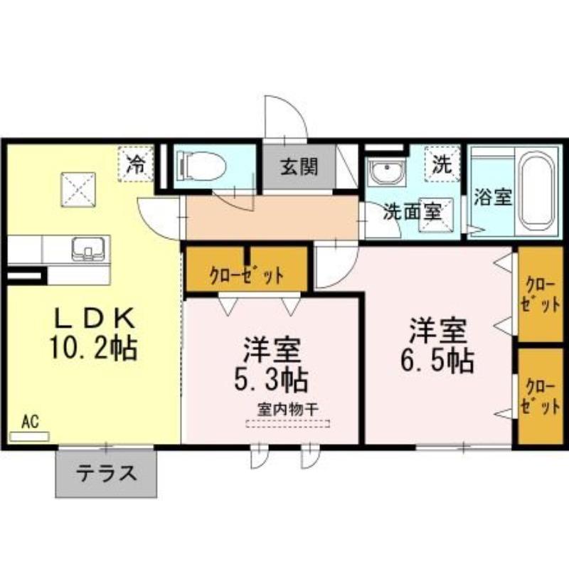 ディールーム後藤寺 B棟(2LDK/1階)の間取り写真