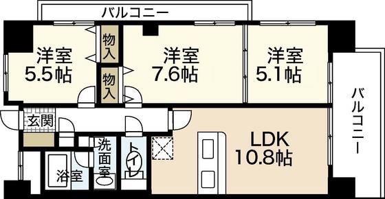 クレール牛田本町(3LDK/6階)の間取り写真
