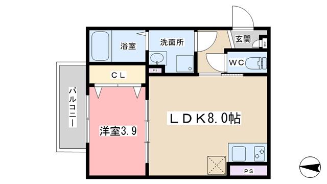 ジーメゾン山科ジュミエ(1LDK/2階)の間取り写真