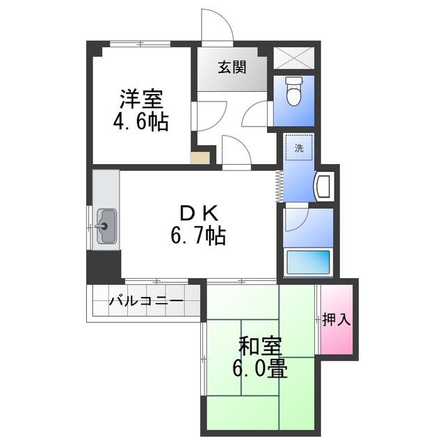 ベルトピア南上町A棟(2DK/2階)の間取り写真