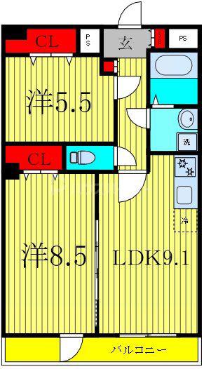 BELLEAUBE大久保(2LDK/3階)の間取り写真
