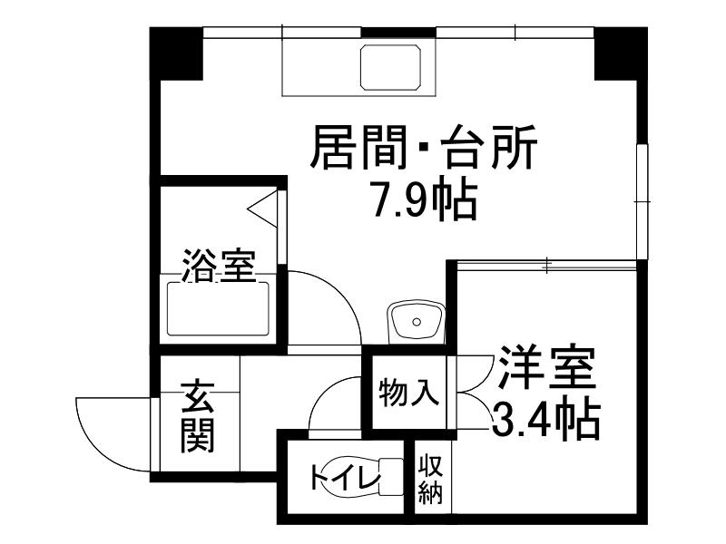 皆川ビル(1DK/2階)の間取り写真