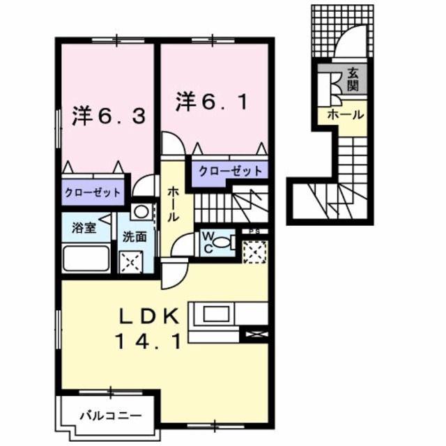 クリーン シャトー富士見 第一(2LDK/2階)の間取り写真