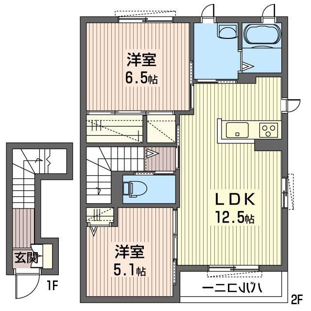 カロー C(2LDK/2階)の間取り写真
