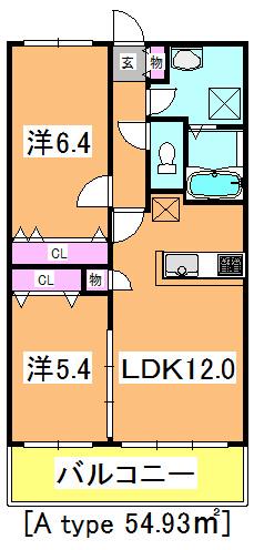 アーペブローネ上志津(2LDK/2階)の間取り写真