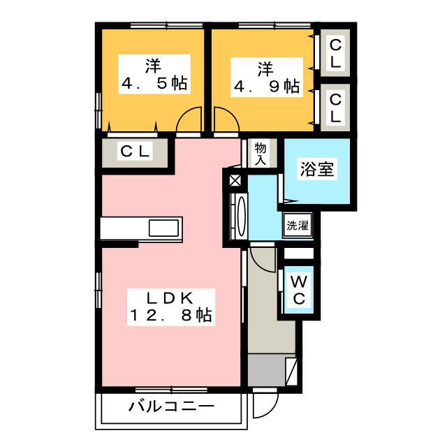 オーチャード(2LDK/1階)の間取り写真