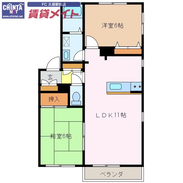 アーバンスクエア B棟(2LDK/1階)の間取り写真
