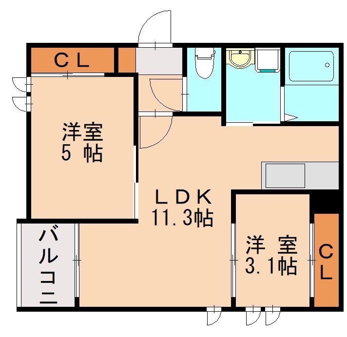 REGALEST F 訓尭(2LDK/3階)の間取り写真