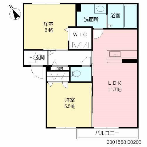 ELE-GARDEN B棟(2LDK/2階)の間取り写真