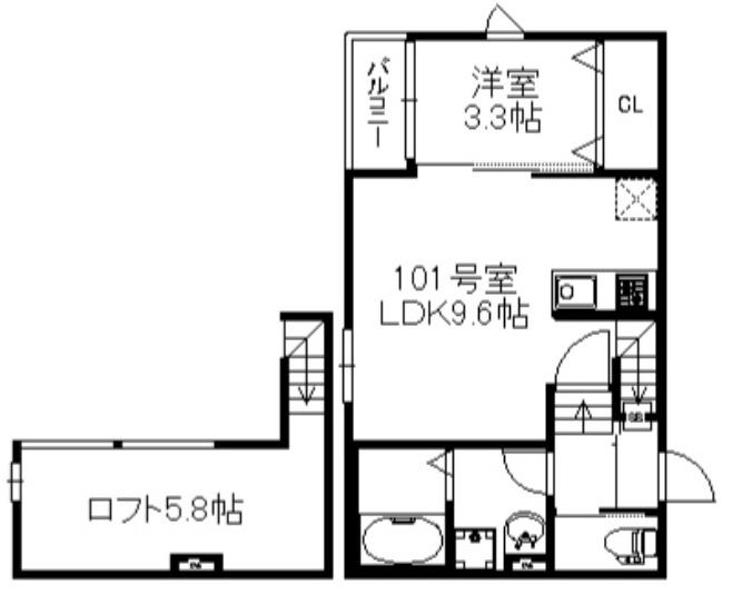 ソラーレJR久留米駅南(1LDK/1階)の間取り写真