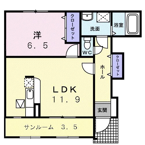 フレスケッツァ(1LDK/1階)の間取り写真