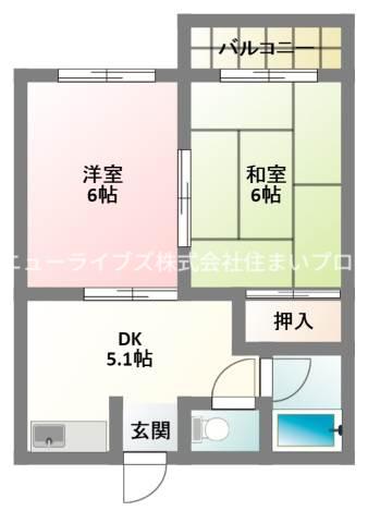 ドゥウエル南(2DK/2階)の間取り写真