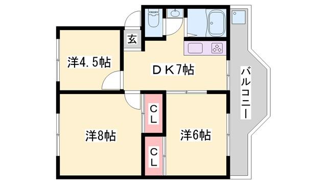 メゾン溝口(3DK/4階)の間取り写真