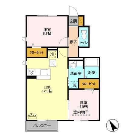 ステラD(2LDK/1階)の間取り写真