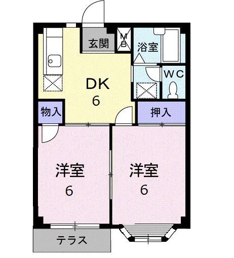 エルデイム長谷川II(2DK/1階)の間取り写真
