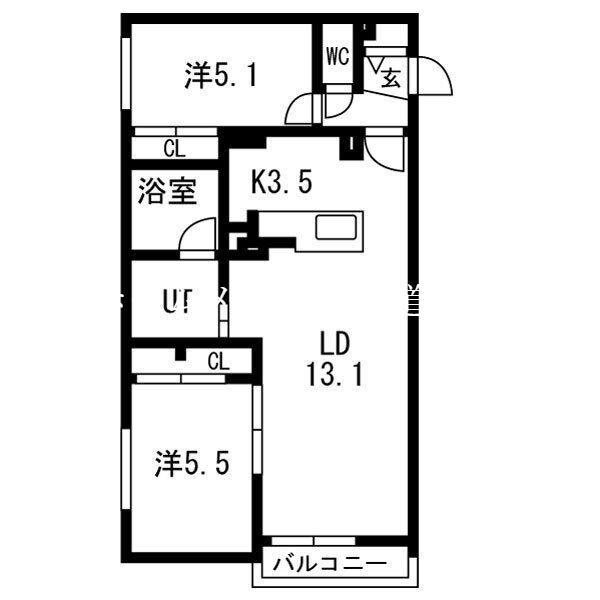 エルクリエイト苗穂(2LDK/4階)の間取り写真
