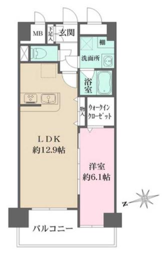 パークフラッツ日本橋馬喰町(1LDK/6階)の間取り写真