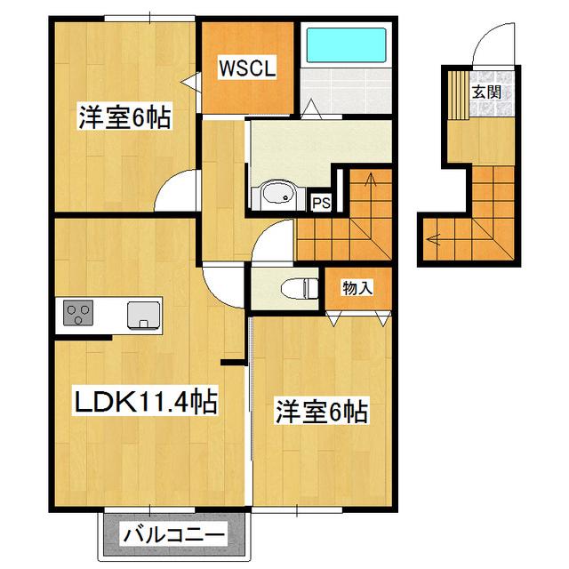 サンシャインB(2LDK/2階)の間取り写真
