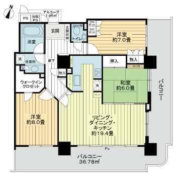 ライオンズステージ府中シティタワー(3LDK/30階)の間取り写真