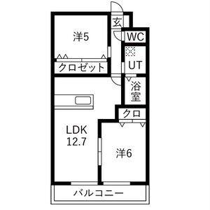 ハウス・ド采女(2LDK/1階)の間取り写真