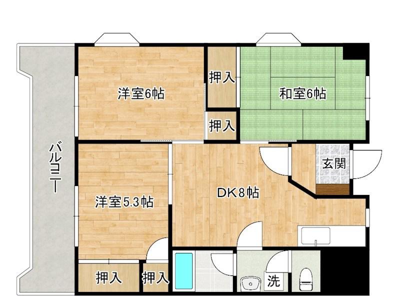 コーポ森川(3DK/8階)の間取り写真