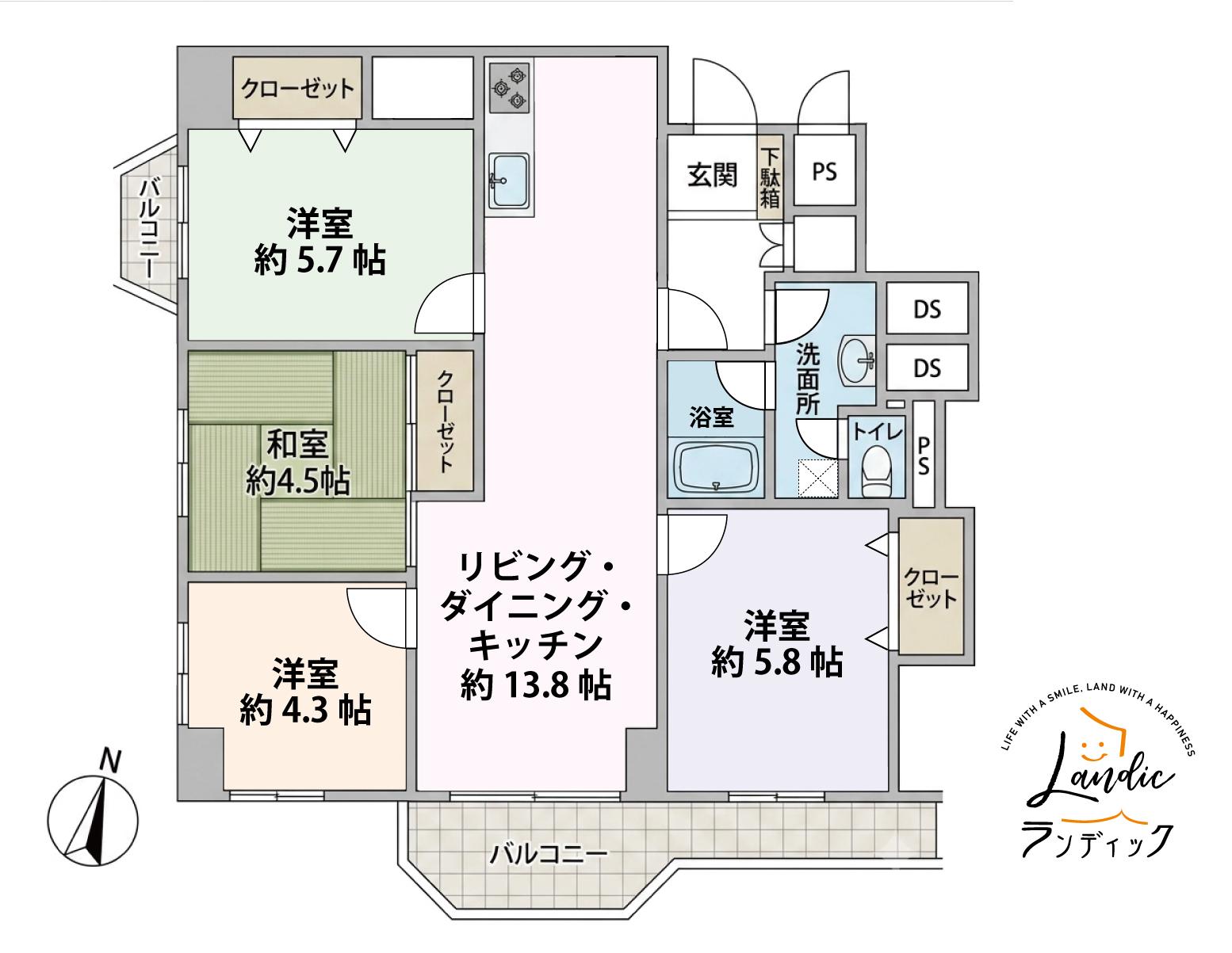 海老名プラーザ16号棟(4LDK/1階)の間取り写真
