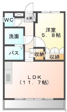 グリーン・ヒルII(1LDK/1階)の間取り写真