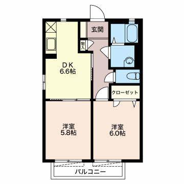 シンフォニア(2DK/2階)の間取り写真