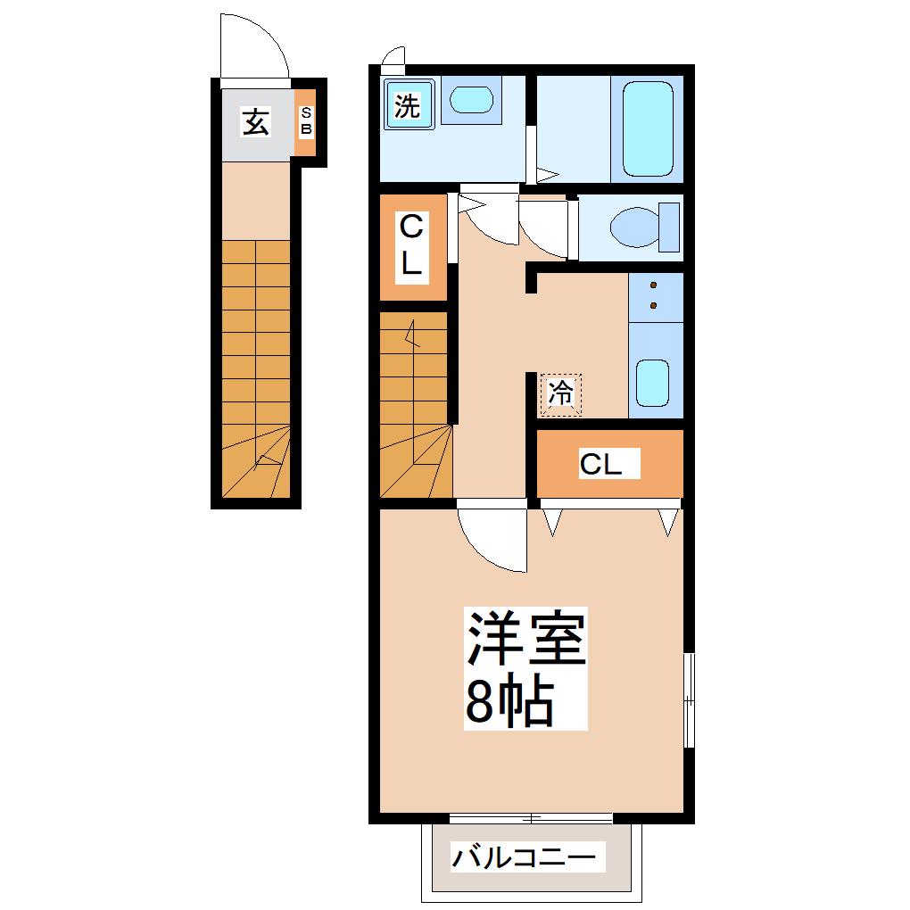 アムールビーベ(1K/2階)の間取り写真