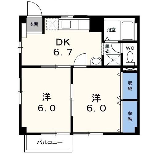 カラコレアス(2DK/2階)の間取り写真