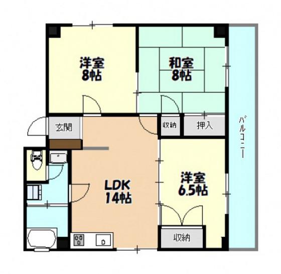 オキノヤビル(3LDK/2階)の間取り写真