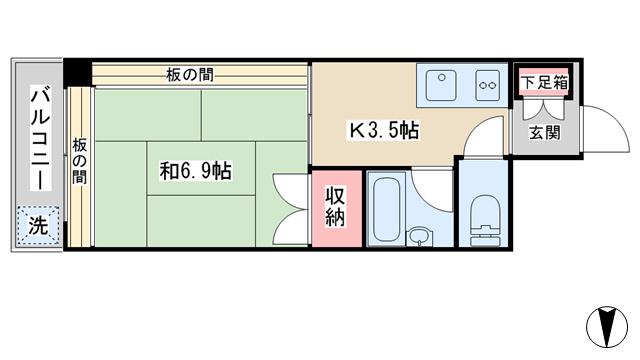 中延マンション(1K/2階)の間取り写真