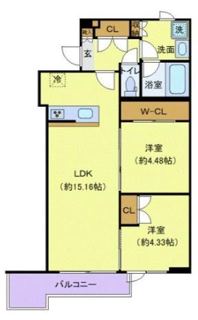 オープンブルーム渋谷本町(2LDK/5階)の間取り写真