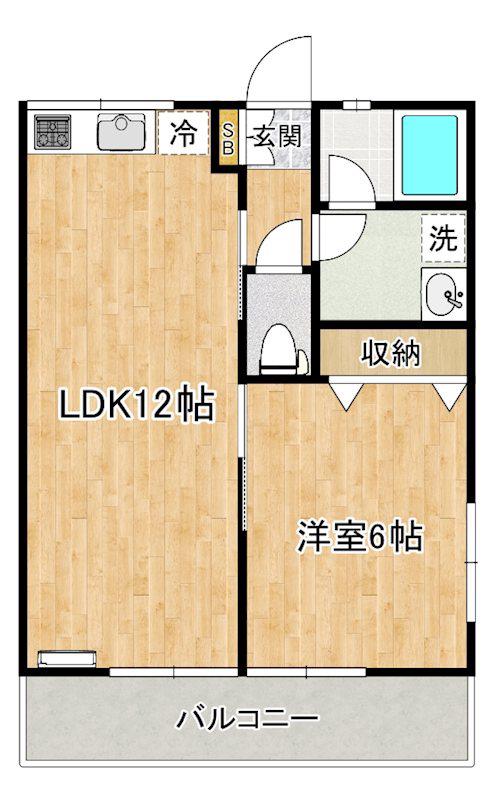 シティハイムニシダイB(1LDK/2階)の間取り写真